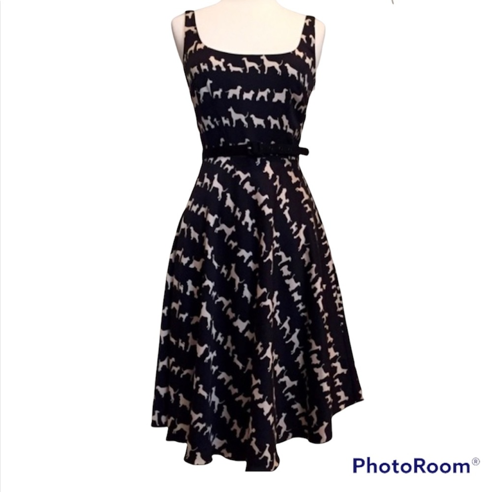 Summer Black Sleeveless Fit & Flare Dog Print Trina Turk Dress